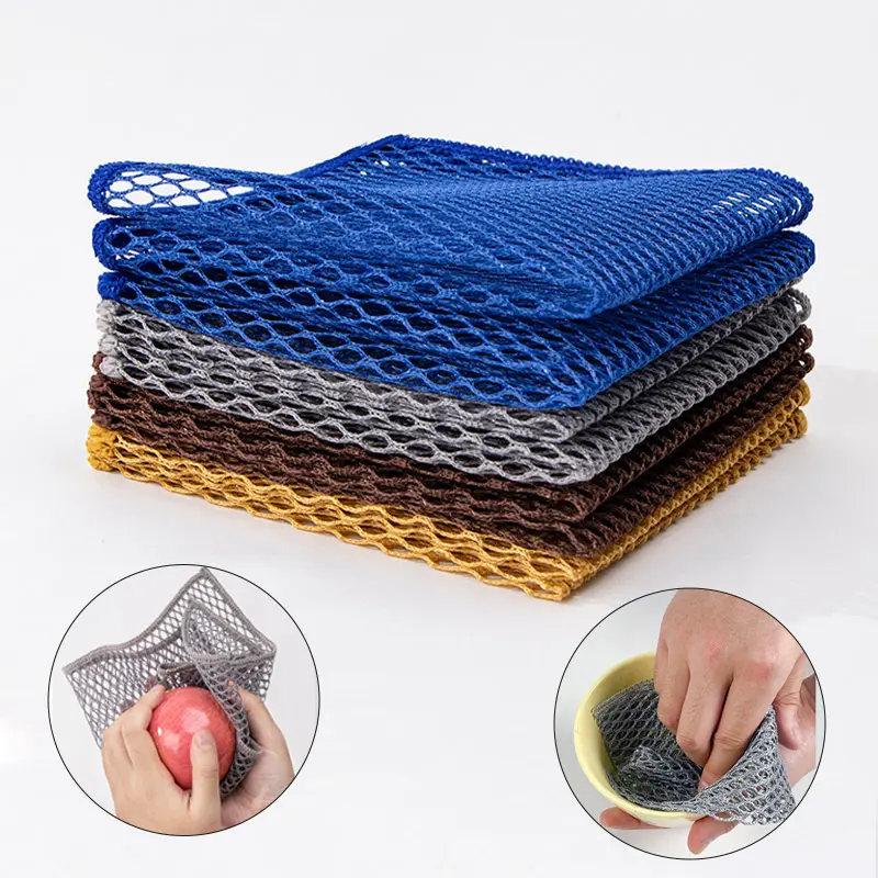 Houseeker Mesh Dishcloth Oil Free Dishwashing Towel Can Replace Steel Wire Balls Scouring Pad Duster Cleaning Wiping Rags Light
