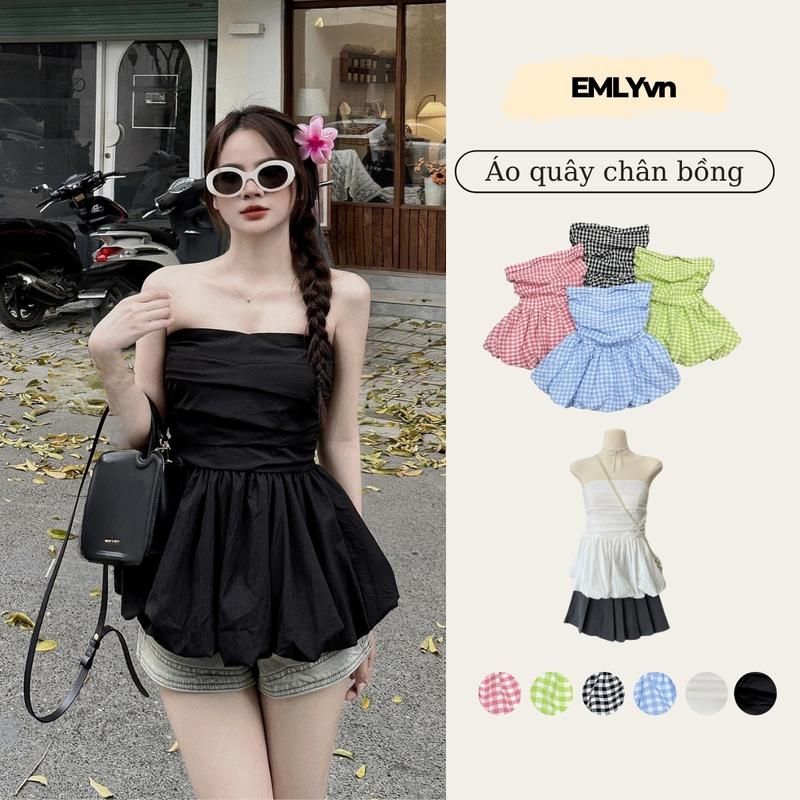 EMLYvn - Áo Quây Cúp Ngực Bồng Áo Bí Sang Chảnh Cho Nữ, Áo Ống Cúp Ngực Kiểu Bánh Bèo Cá Tính