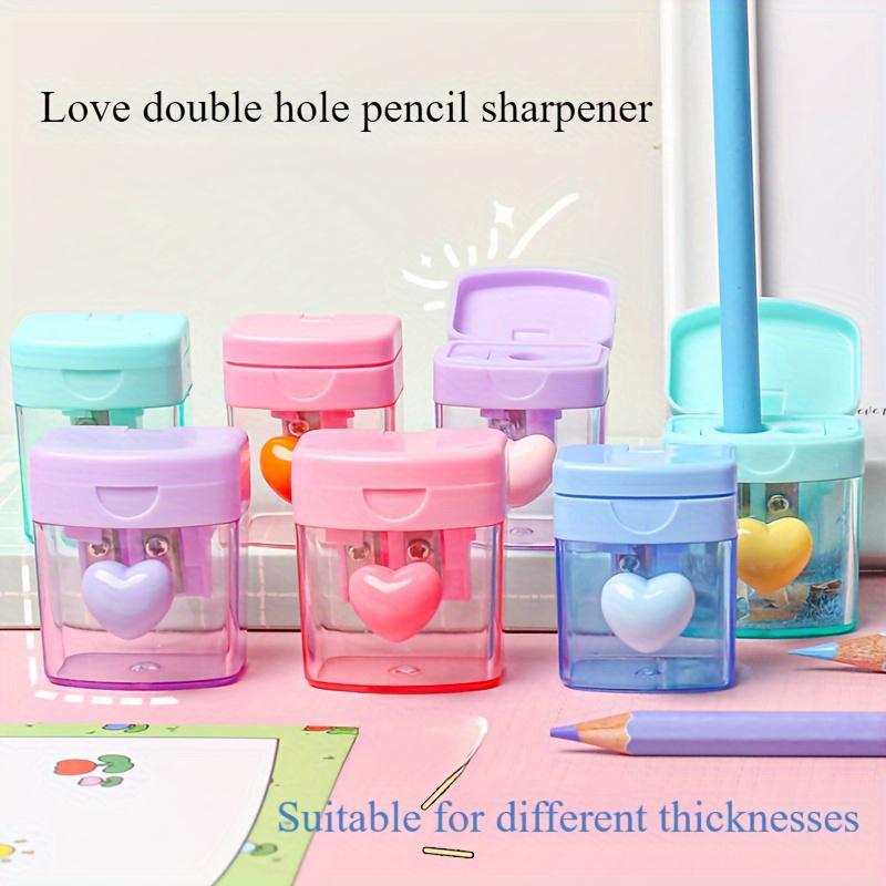 Portable Mini Pencil Sharpener, 1 Count Cute Heart Design Manual Pencil Sharpener with Lid, Stationery Supplies for Home School Office Dormitory 2