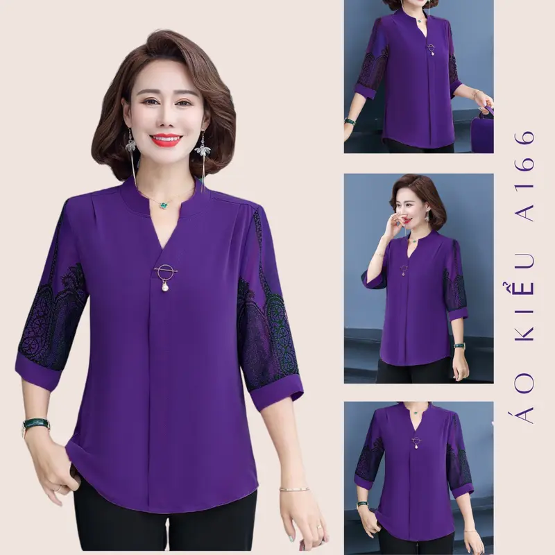 Áo Nữ Trung Niên A166, Mẫu Sơ Mi Trung Niên Tặng Mẹ Chất Lụa Tay Lỡ Sang Trọng | Thời Trang NP Clothing 8