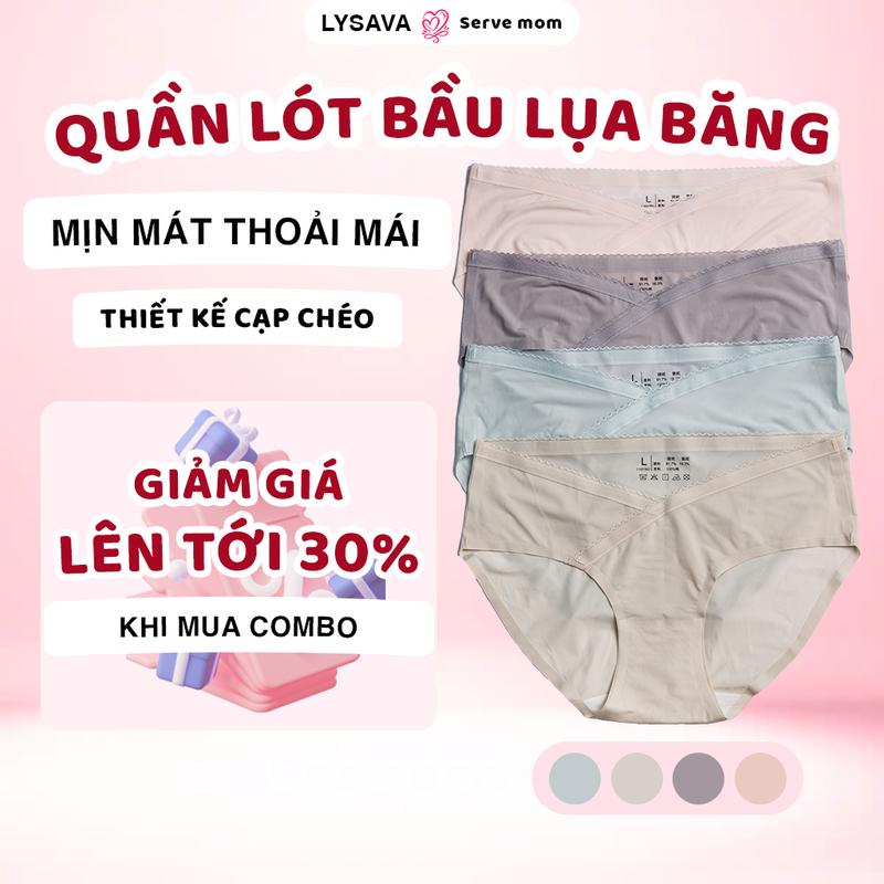 Quần lót bầu LỤA BĂNG Lysava, quần chip bầu sau sinh cạp chéo đũng sáng màu kháng khuẩn Bigsize QL10
