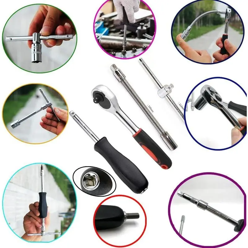 MONAKE Kunci Sok Set 61/82/94 pcs Set (COD) Lengkap Kunci Mata Sok 1/2'' and 1/4'' inch Set Potong Kunci Pas Alat Set Cincin 24 gigi Wrench Rachet alat perkakas lengkap motor Rachet Handle 7