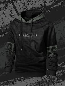 Men's Letter Print Drawstring Hoodie, Casual Regular Fit Long Sleeve Hooded Sweatshirt for Daily Gym Workout Outdoor Wear, Fashion Men's Clothes for All Seasons