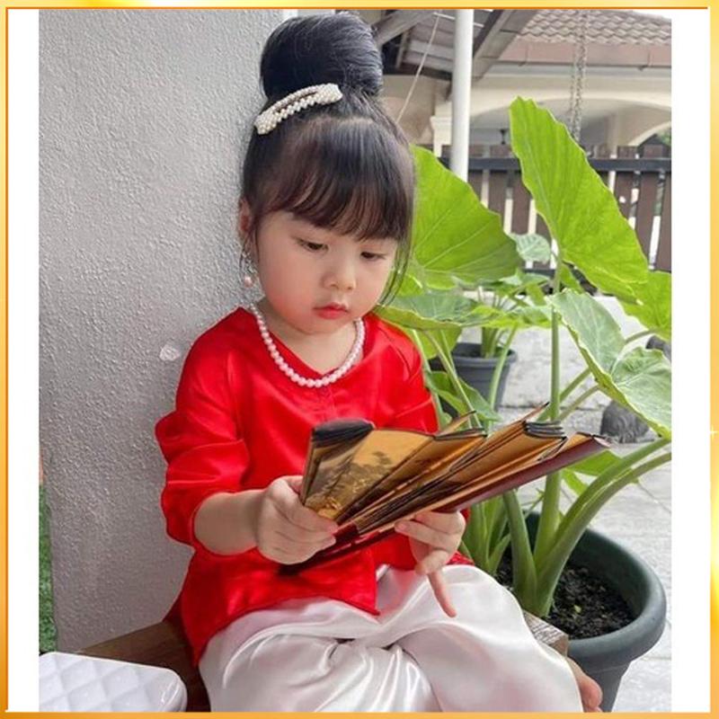 Bộ Đồ Bà Ba Trẻ Em Bé Gái - Bé Trai Áo Tay Dài Trơn (Nhiều Màu) + Quần Trắng Chất Lụa Bóng Siêu Mát áo bà ba  cho bé gái áo  bà