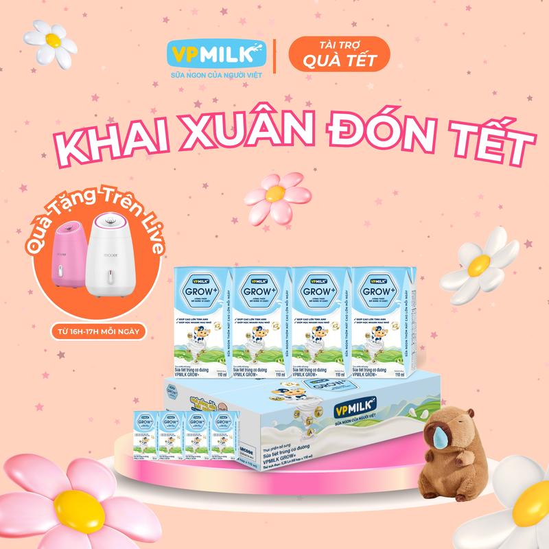 [ST Thùng 48 hộpx110ml] Sữa VPMIlk Grow+ đủ ba vị sữa, có đường, ít đường, vị dâu