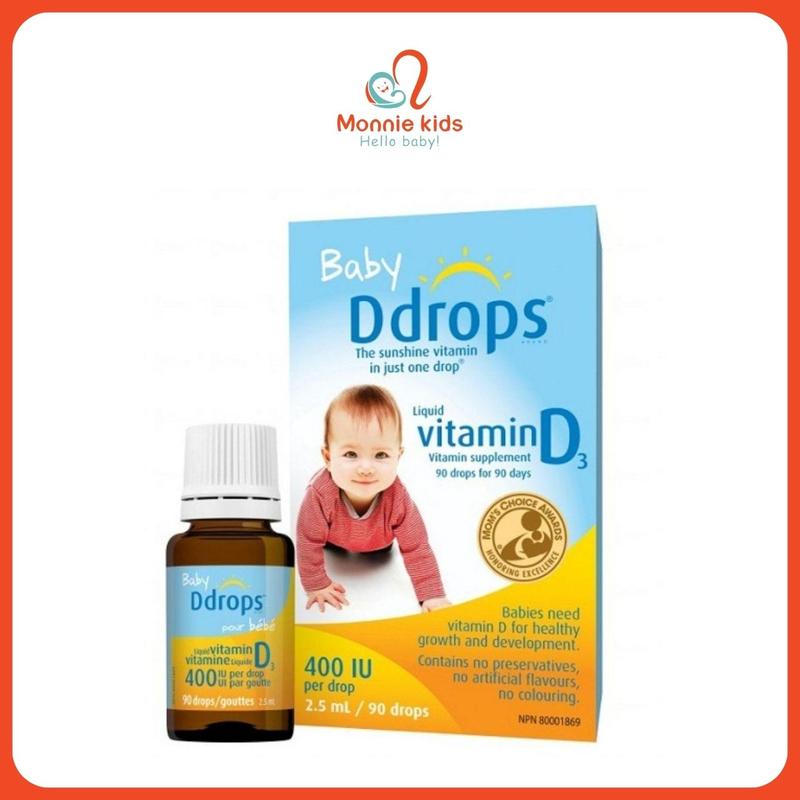 Vitamin D3 400IU Baby Ddrops Mỹ 90 giọt, vitamin cho trẻ từ 0-1 tuổi - Monnie Kids