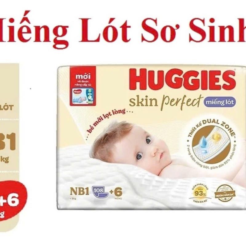 Tặng thêm 6 Miếng Bên Trong- (Dùng Kèm Tã Vải Tam Giác) - Miếng Lót Sơ Sinh Huggies NB1 108 miếng Skin Perfect Cho Bé Dưới 5kg - Miếng Lót Cho Bé