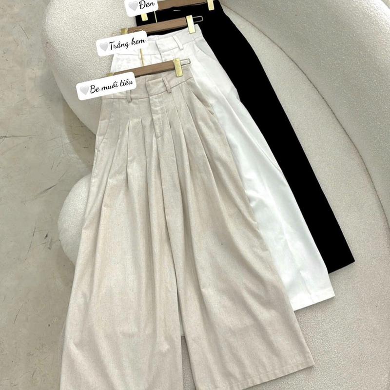 Quần Ống Rộng Dài Linen Xếp 3 Li Chất Dày Dặn [Một Mẩu House]