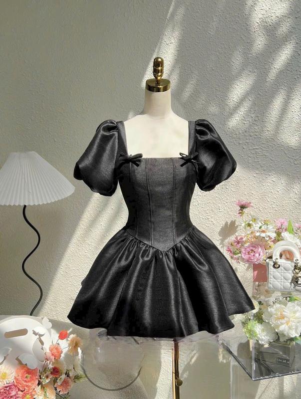 ĐẦM BIGSIZE CỔ VUÔNG TAY BỒNG 2 NƠ [TNT SHOP BIGSIZE 60KG 90KG] Nữ Women Dress Màu Đen