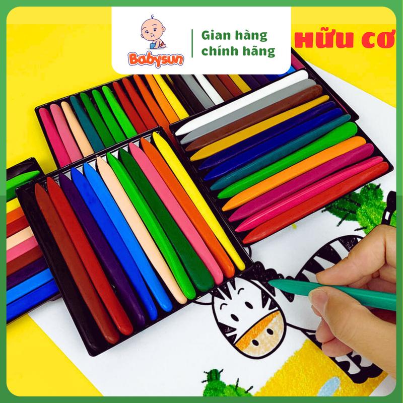 Bút sáp màu hữu cơ cho bé tập vẽ- Không bẩn tay, an toàn khi sử dụng- 12 màu- Tô màu, vẽ tranh