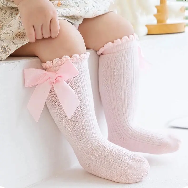 Tất Chân Cao Cổ Đính Nơ Dễ Thương Cho Bé Gái 0-1 Tuổi, Tất Chất Cotton Mềm Co Giãn, Chống Trơn Trượt 3