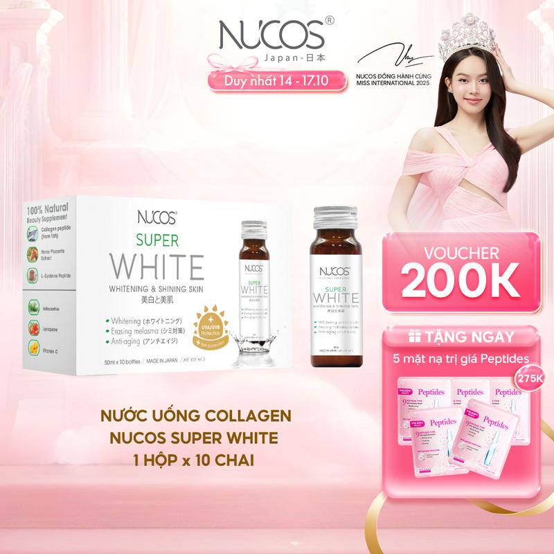 TPBVSK Nước Uống Collagen Nucos Super White Hỗ Trợ Dưỡng Trắng Da Mờ Thâm Nám Hộp 10 chai x 50 ml