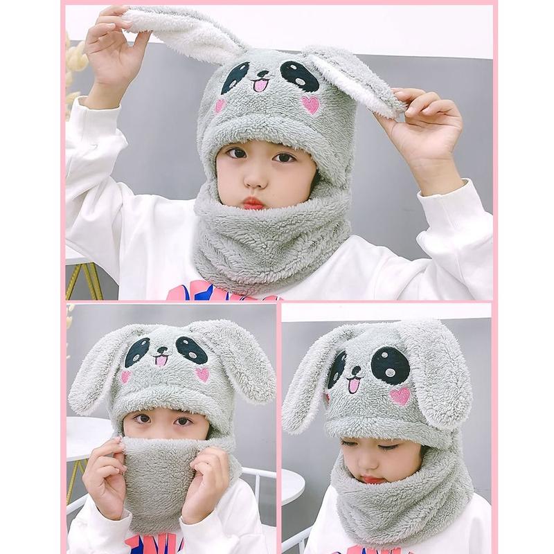 Winter Cartoon Rabbit Coral Velvet Cap Plush Balaclava Kids Caps Double Fleece Warm Neck Cap Children 7