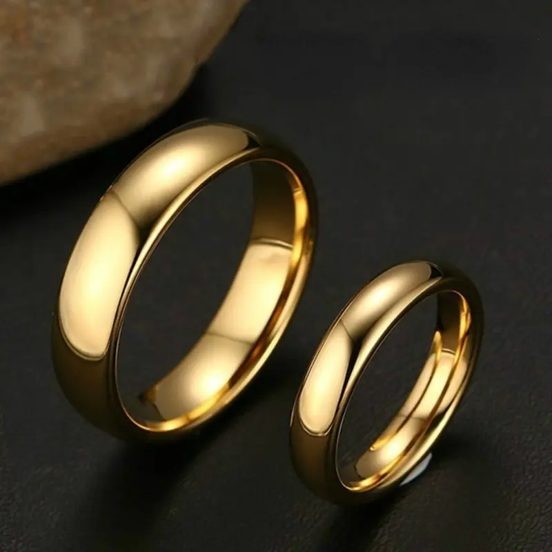 1PC Fashion Luxury Gold Color Engagement Wedding Ring Male 6mm Female 4mm Simple Couple Ring Lovers Gifts