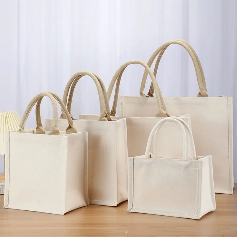 Túi Vải Bố Vẽ Tay, Có Thể Tái Sử Dụng, Màu Be, Có Thể Gập Lại, Bao Tote Trống, Thích Hợp Đi Lại Hàng Ngày, Dung Tích Lớn, Lý Tưởng Để Mua Sắm, Tự Làm 1