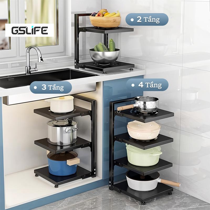  GSlife Kệ để xoong nồi nhiều tầng Kệ Đa Năng Có Thể Điều Chỉnh Dùng Để Trên Kệ Bếp Gầm Bếp Góc Bếp Treo Tường 