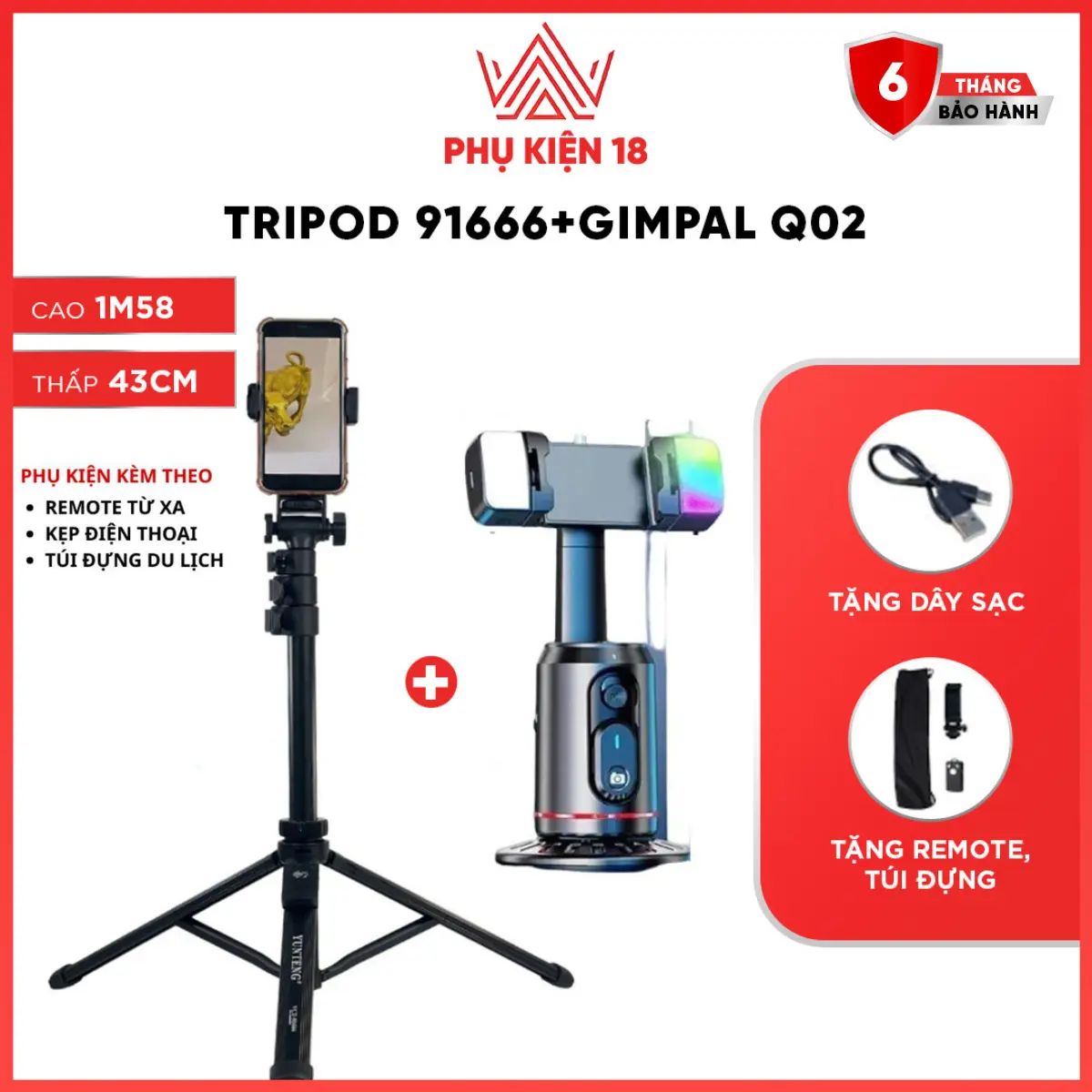 [TẶNG REMOTE+TÚI] Gimbal Điện Thoại 360-Q02 Kèm chân tripod 91666 Theo Dõi Khuôn Mặt hỗ trợ  Quay Video, Livestream, Tiktok, Tự Động Xoay 360º