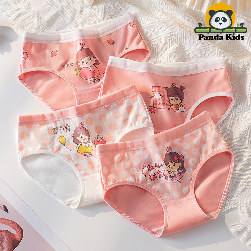 Combo 4 quần chíp tam giác cho bé gái họa tiết dễ thương, quần lót trẻ em cotton thoáng mát co giãn