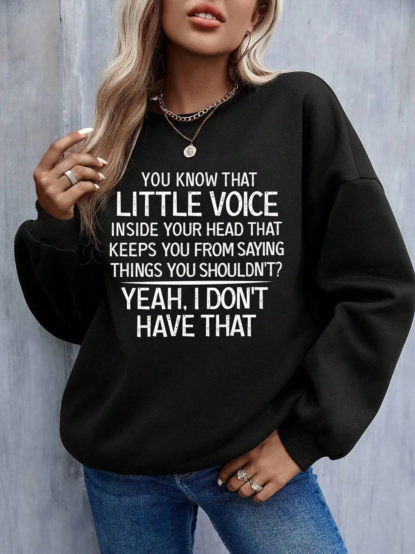 Women's Slogan Print Drop Shoulder Long Sleeve Pullover, Casual Comfort Crew Neck Sweatshirt for Daily Wear, Womenswear, Spring & Fall Clothing
