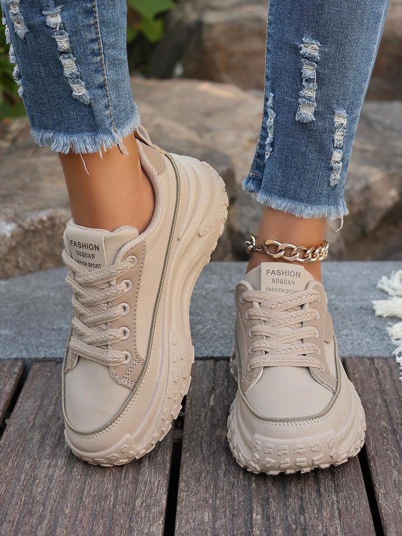 Product Introduction of Women's Fashionable Lace Up Low Top Chunky Sneakers, Casual Comfortable Sports Shoes for Daily Wear, Perfect for Students and Outdoor Sports 3