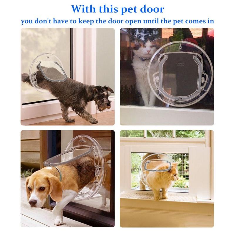 Product Introduction of Small Pet Supplies Round Dog Cat Flap Door 4 Ways Lock Pets Dog Door Window Mute Opening Cat Interior Door Window Gate 14