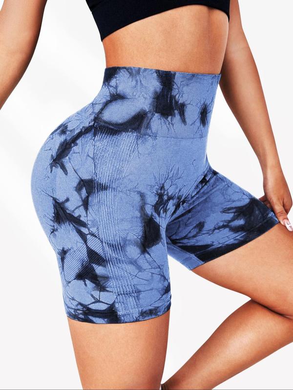 Women's Tie Dye Print Ruched High Waist Sports Shorts, Breathable Comfortable Skinny Bottoms, Ladies Sportswear Gym Clothes for Indoor Outdoor Wear, Workout Clothes Women 2
