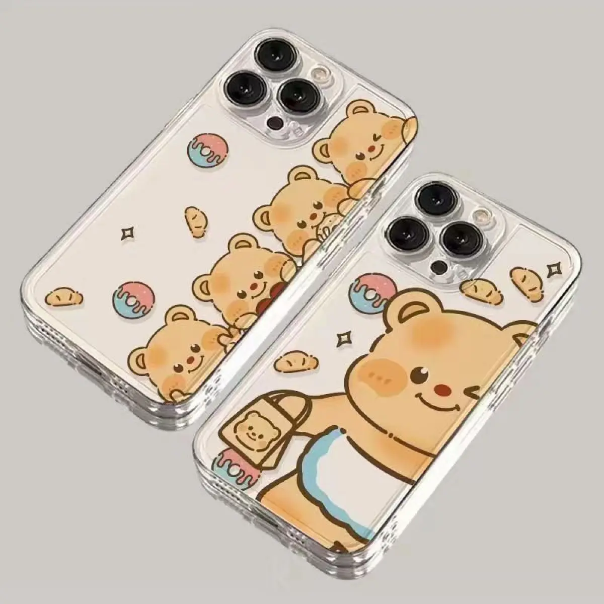Sweet butter bear and doughnut iPhone 11,12,13,14,15,16 pro max,16E,X/XS/XR,7/8 plus,13/12 MINI,soft transparent silicon material,shockproof waterproof cartoon phone case