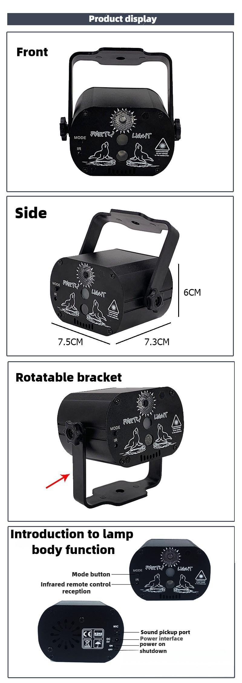 Product Introduction of New USB Mini Laser Light, Voice Activated Color Light, Bar Light LED Stage Light, Laser Ambient Light Stage Light 11