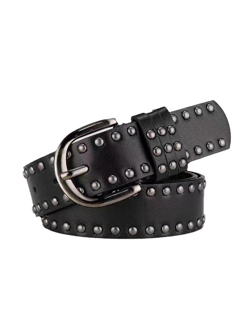 Product Introduction of Punk Style Studded Decor Belt, Fashionable Matching Belt for Women & Girls, Trendy All-match & Exquisite Clothes Accessories for Daily & Party Decoration 3
