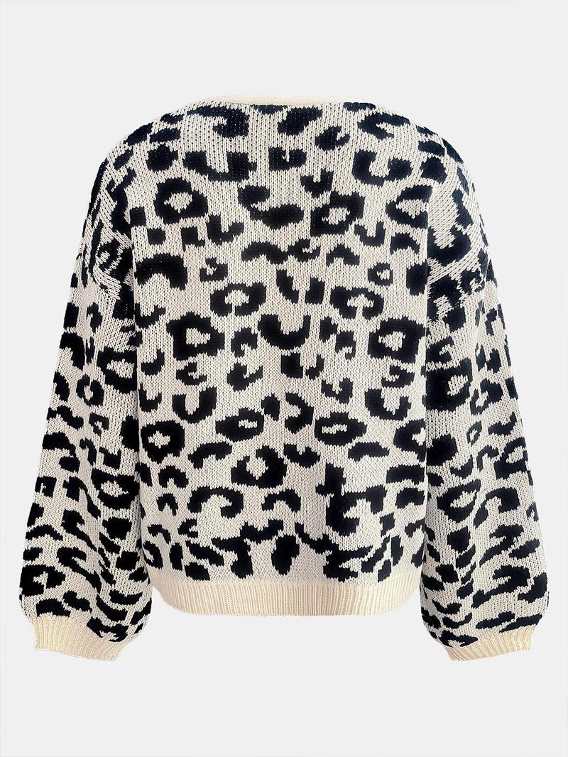 Product Introduction of Women's Colorblock Leopard Drop Shoulder Cardigan, Casual Long Sleeve Open Front Knitwear for Fall & Winter, Fashion Women's Knit Clothing for Daily Wear 5