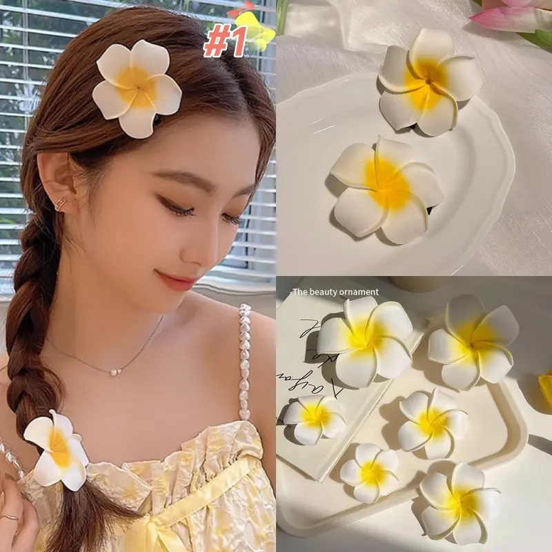 [Giảm giá hấp dẫn] Kẹp tóc hoa anh đào vàng trắng Hawaii ngọt ngào cho nữ Kẹp tóc Mái Phụ kiện kẹp tóc 1