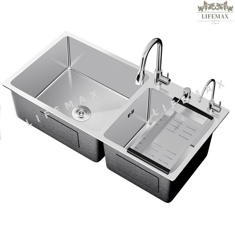 [SG Seller]Kitchen Nano Sink Single/Double Sink 304 Stainless Steel Household Sink With Kitchen Faucet Drain Accessories 3