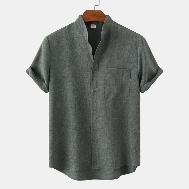 Áo Polo Nam, Màu Trơn Chất Liệu Cotton Và Vải Lanh, Cài Nút, Dáng Ôm, ngắn Tay, Có Túi, Có Màu Đen, Đỏ, Nâu, Xanh Lá Cây Nhạt, Xanh Lá Cây Đậm Và Kaki, Thích Hợp Mặc Trang Trọng Cho Nam Shirt Menswear 5
