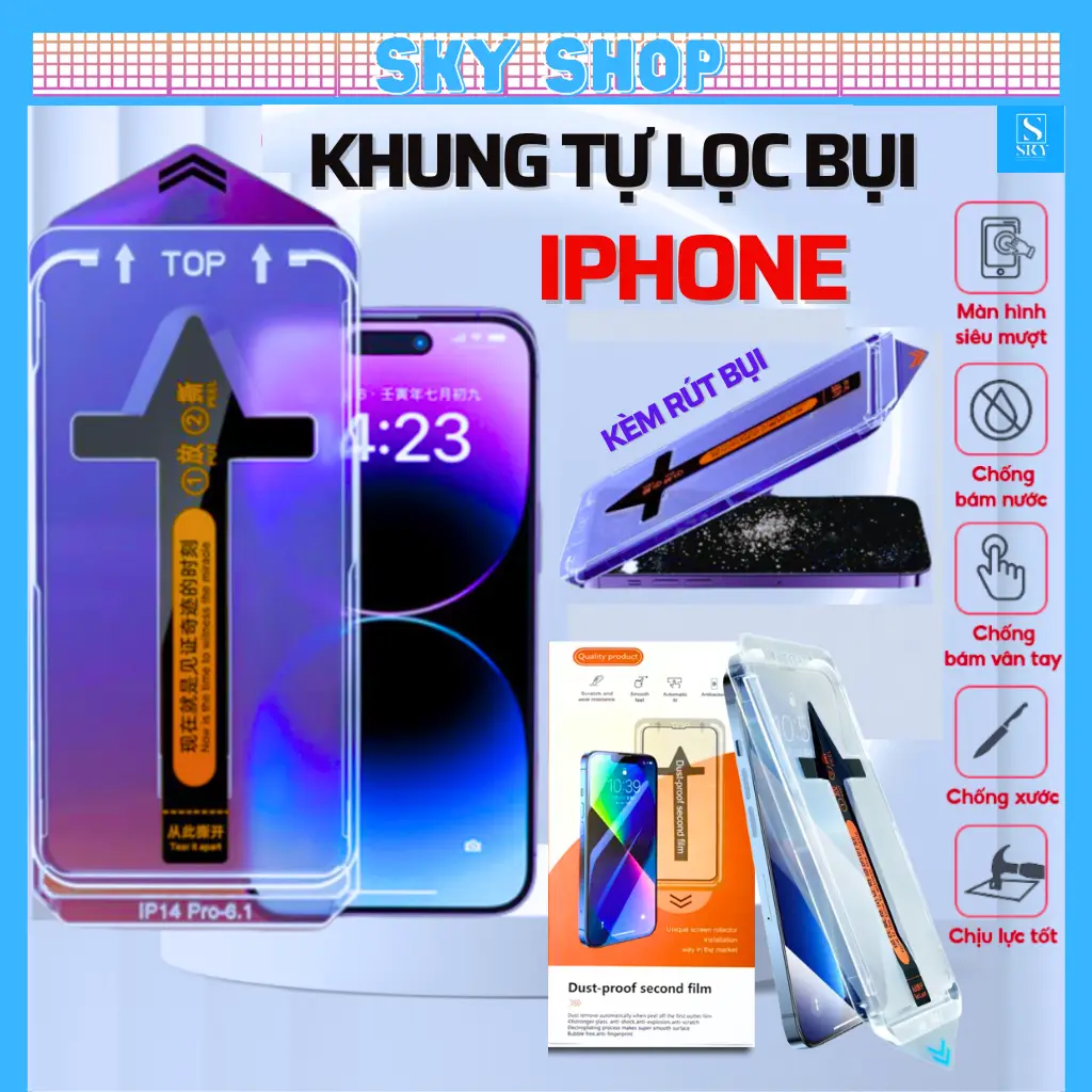 Kính Cường Lực iPhone 16 ProMax 15Promax 14ProMax 13 ProMax X Xs Max Xr 17 ProMax 17 Air 16 15 14 13 12 11 Pro Max Magicbox Black Arrow Có Khung Tự Dán Tự Hút Bụi Có Màng Bảo Vệ Loa