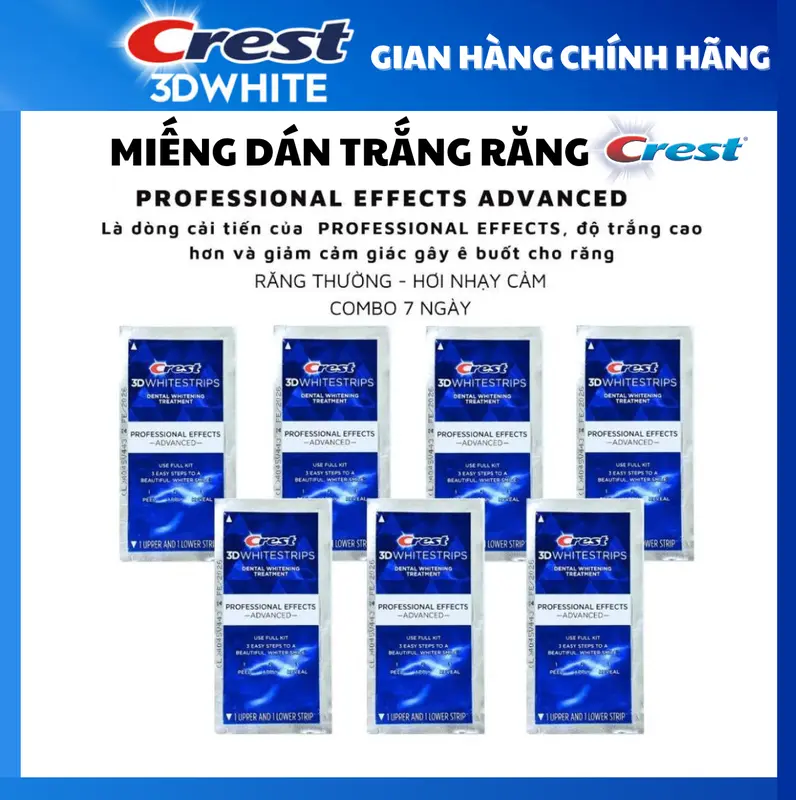 Set 7 Gói Miếng Dán Trắng Răng Crest 3D White Professional Effects Cải Tiến Răng Thường Chính Hãng Mỹ   miếng dentifrice  trắng răng 0