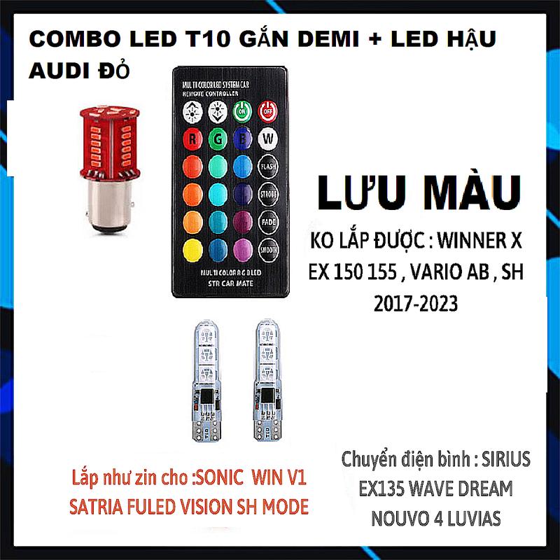COMBO gắn demi cho xe máy : 2 LED T10 gắn demi có LƯU MÀU + led Audi màu đỏ gắn đuôi xe