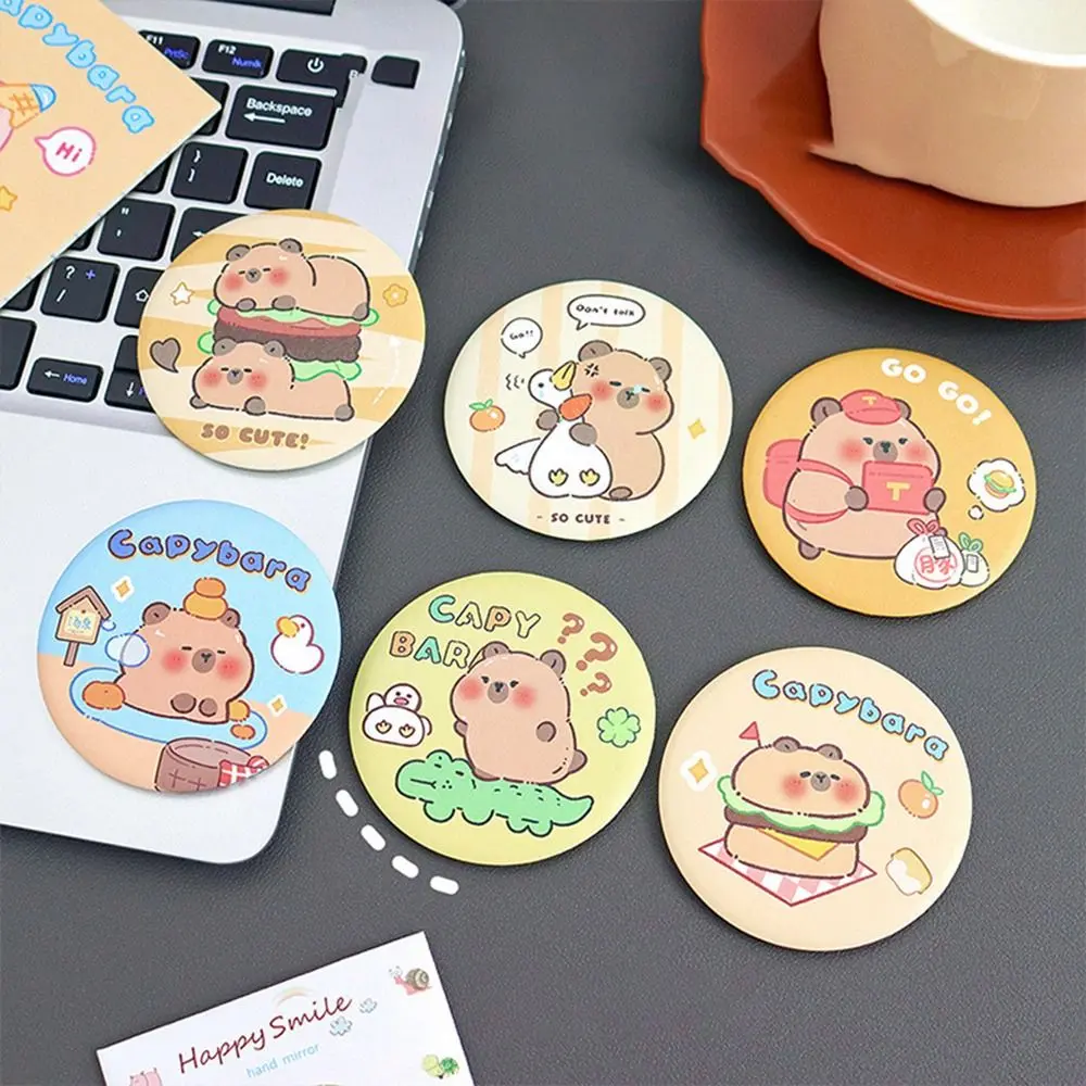 HD Cute Capybara Small Round Mirror Portable Compact Cartoon Single-sided Mirror Multifunction Multi-purpose Tinkering Mirror Small Gift