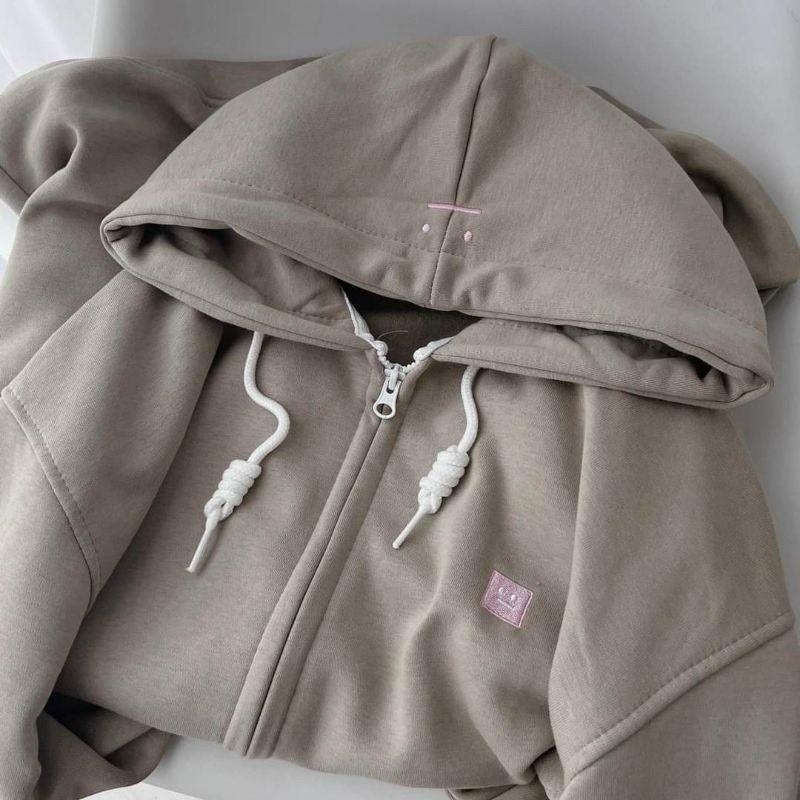 Áo Khoác Hoodie Zip Nỉ Bông Du Lịch Chống Nắng thêu mặt cười