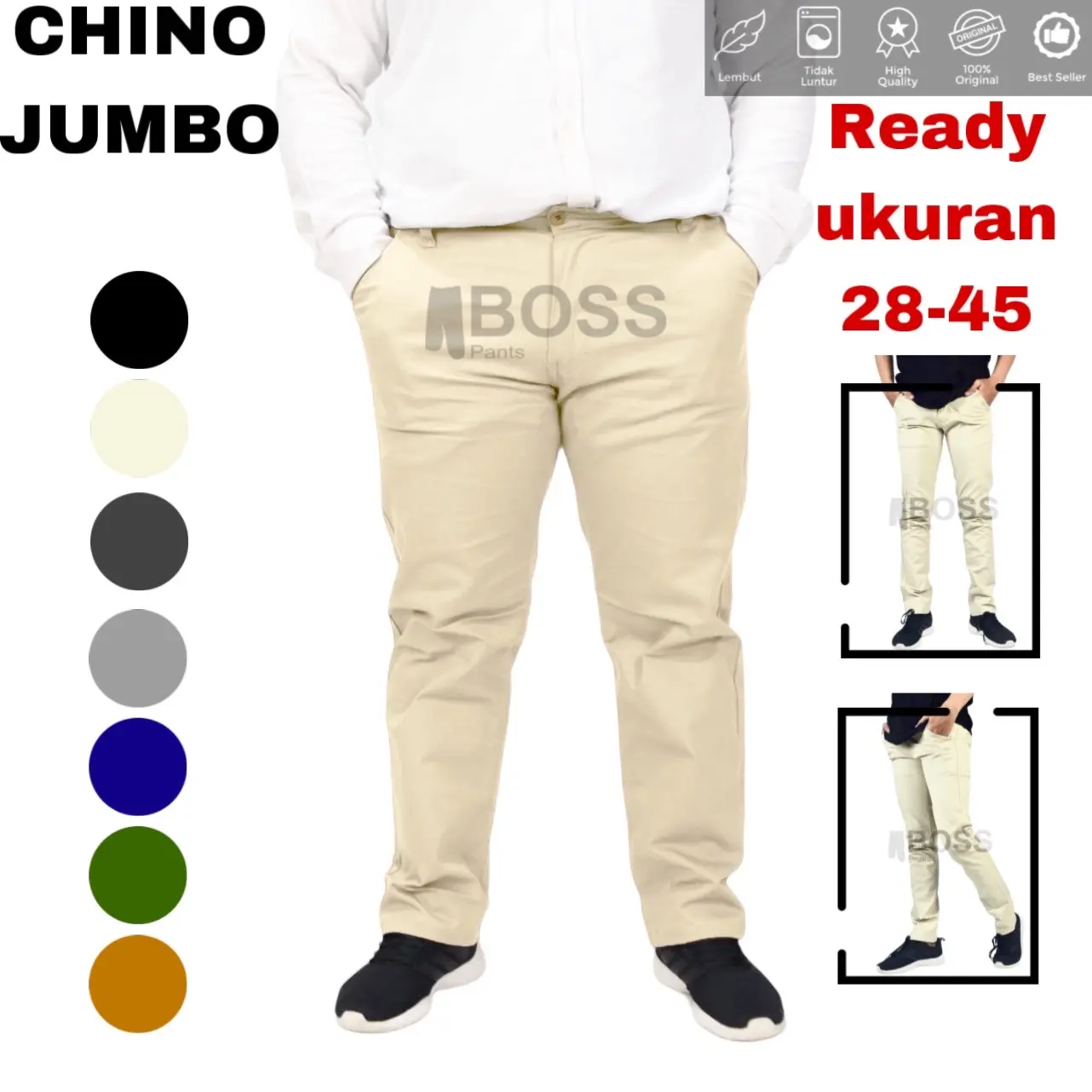 BOSSPANTS - Celana Chino Panjang Pria Slimfit Katun Strecth Twill Melar New Original Pemium Distro Tebal Katun Formal Cream