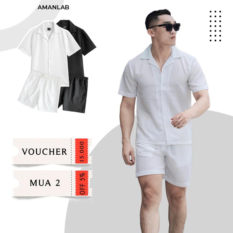 Combo áo sơ mi ngắn tay và quần short, bộ áo quần nam vải Cotton linen Vân Đôi Co Giãn 2 Chiều Thấm Hút Tốt VINEN Menswear