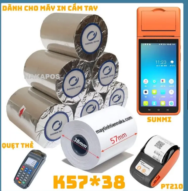 [100 CUỘN K57x38] dành cho MÁY POS CẦM TAY Giấy in bill giấy in hóa đơn- giấy in nhiệt K57 máy in bluetooth 3