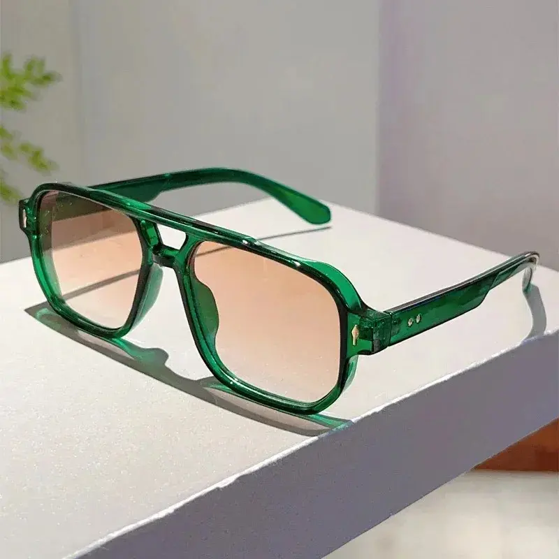 Vintage Double Bridges Men Square Sunglasses Fashion Green  display picture 1