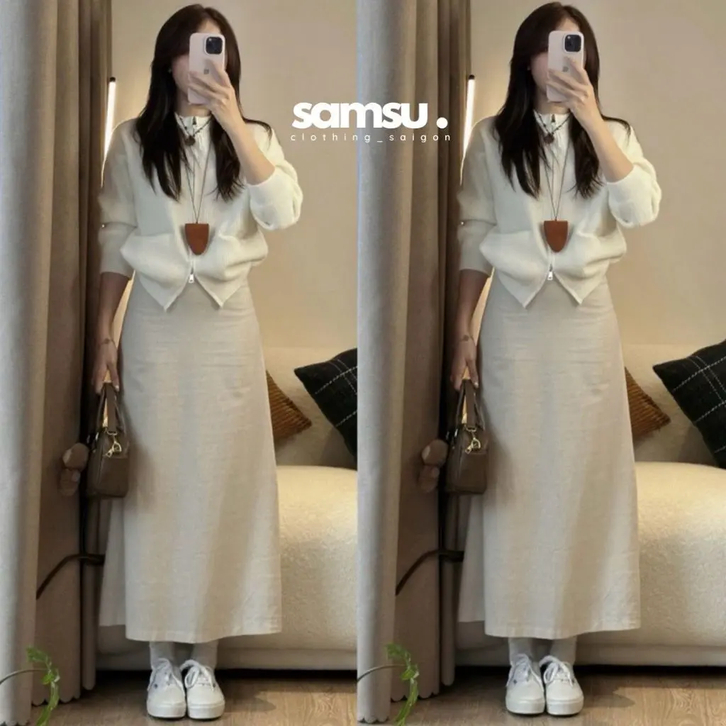 Chân Váy LINEN THÔ Dáng Dài 88cm Có Lót Trong Samsu.clothing_saigon Nữ Women Voi