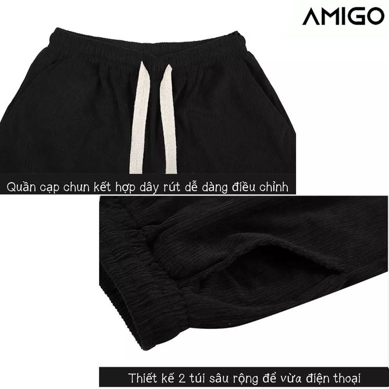 [ Deal Mở Bán ] Quần ống rộng suông dài nam nữ AMIGO chất vải nhung tăm dày dặn mẫu mới kiểu dáng UNISEX cao cấp Pants  Menswear 7