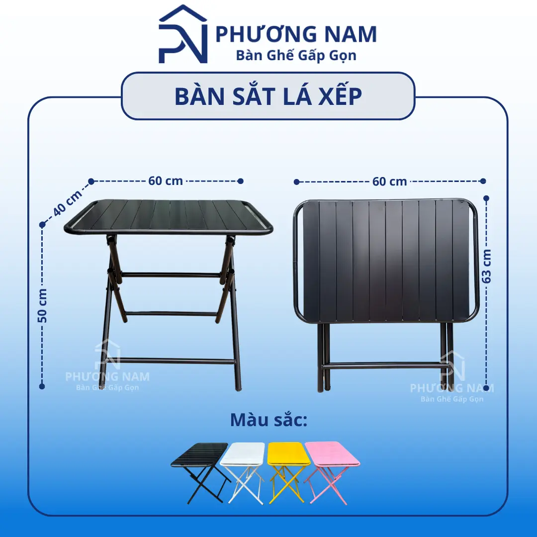 Bàn xếp lá sắt, bàn xếp cà phê sơn tĩnh điện 60x40cm cao 50cm - Bàn ban công, ngoài trời, sân vườn