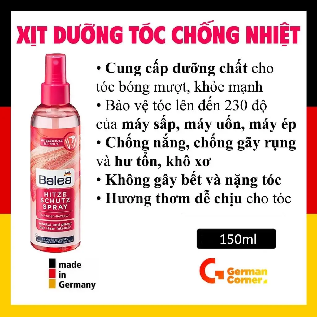 Xịt dưỡng tóc chống nhiệt Balea 150ml bảo vệ tóc cho mái tóc bóng mượt Chăm Sóc Tóc