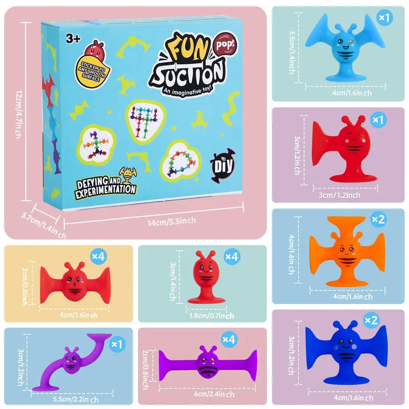 Random Color Suction Sensory Toy, 19pcs/set Cute Bath Toy, Silicone Sucker Toy, Suction Cup Building Toy, Sorting & Stacking Toy, Preschool Learning Play Toy 1