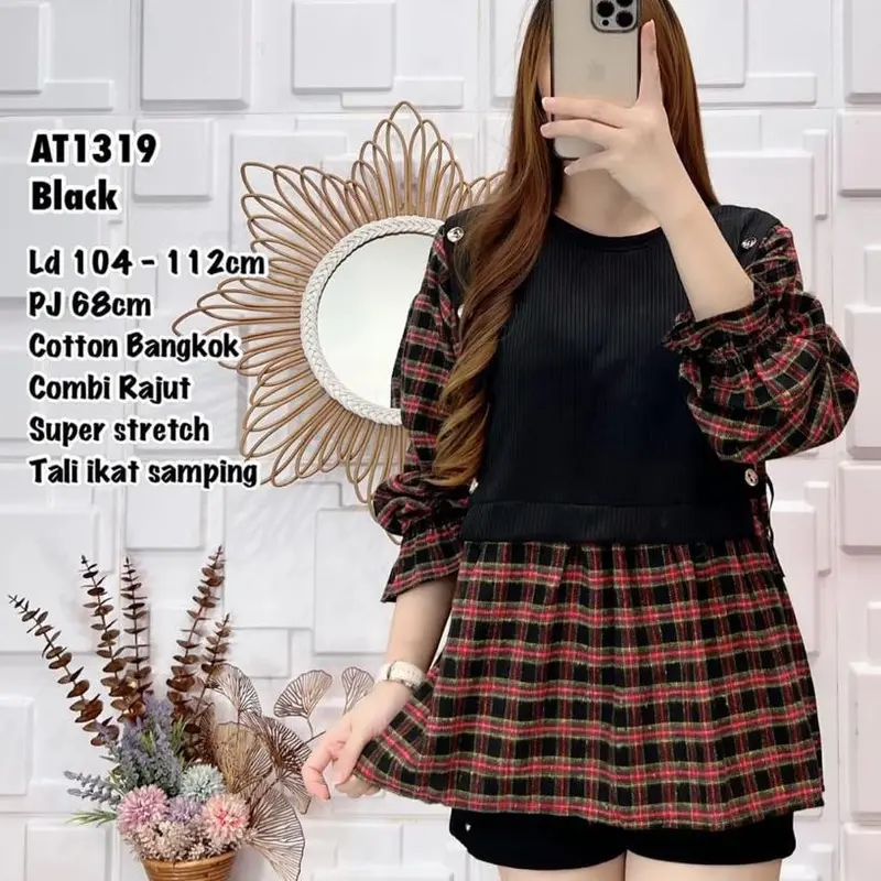 (B) Ld 116 pj 74 Blouse rajut combi cotton import 1