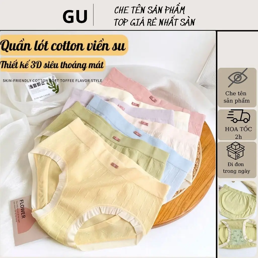 Set 10 Quần lót nữ cotton vải mềm ôm bụng nâng mông, quần chíp thông hơi co giãn 4 chiều 2229 Women Voi Kem