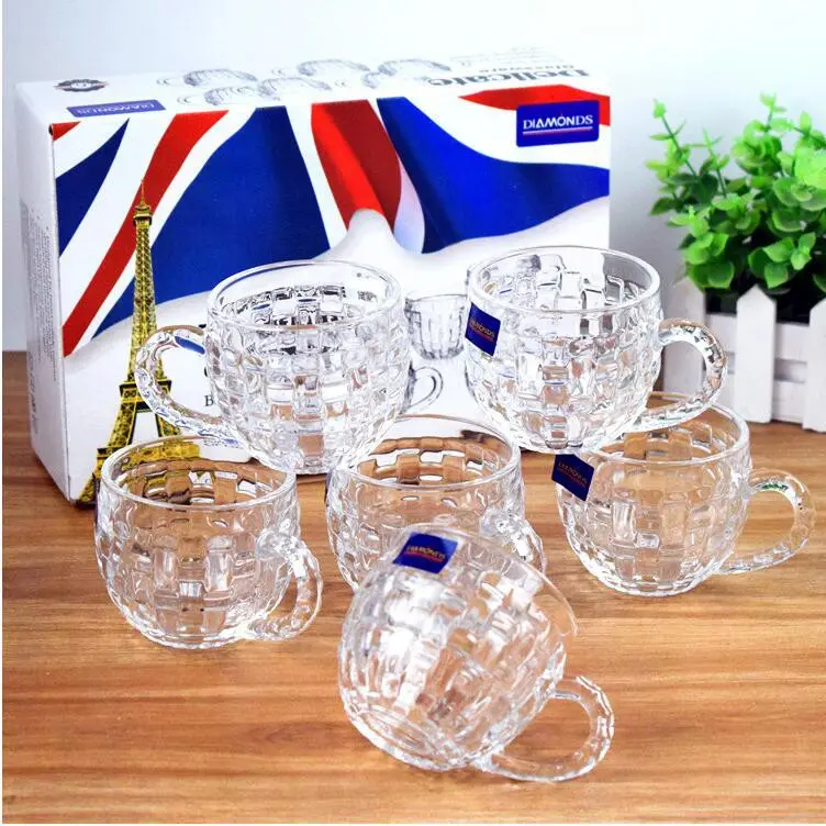 Bộ 6 Cốc, Ly Thủy Tinh Có Quai Siêu Đẹp - Set 6 Cốc Thủy Tinh Uống Nước, Trà, Cà Phê